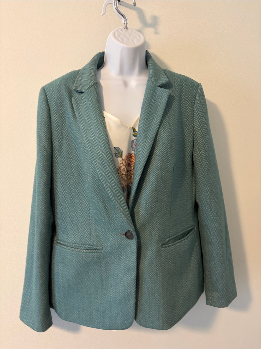LOFT Seafoam Herringbone Single-Button Blazer